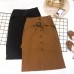 Button-Through Front Belt Tie Skirt